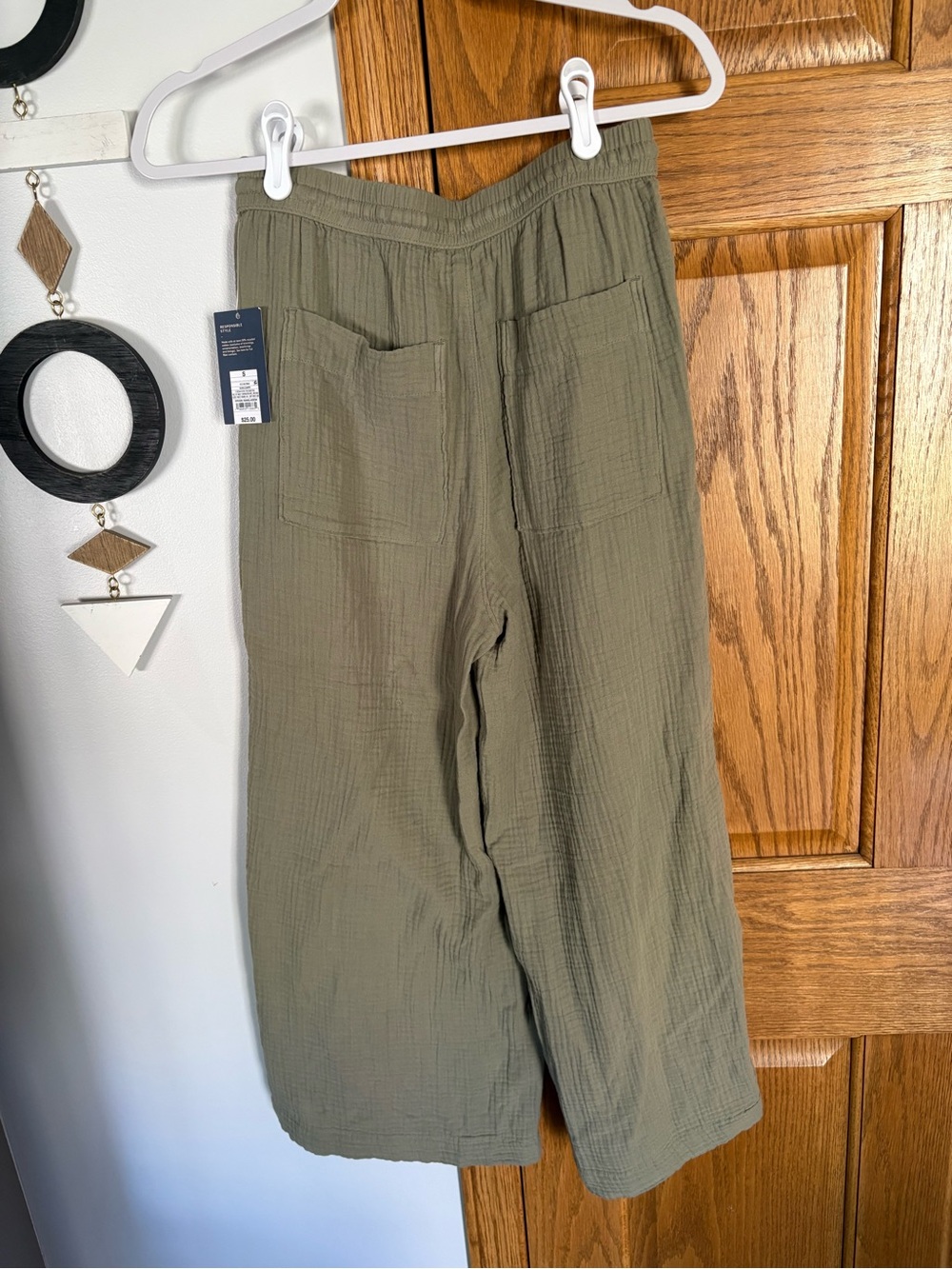 100% Cotton Universal Thread Olive Wide-Leg Drawstring Pants - Picture 6 of 7